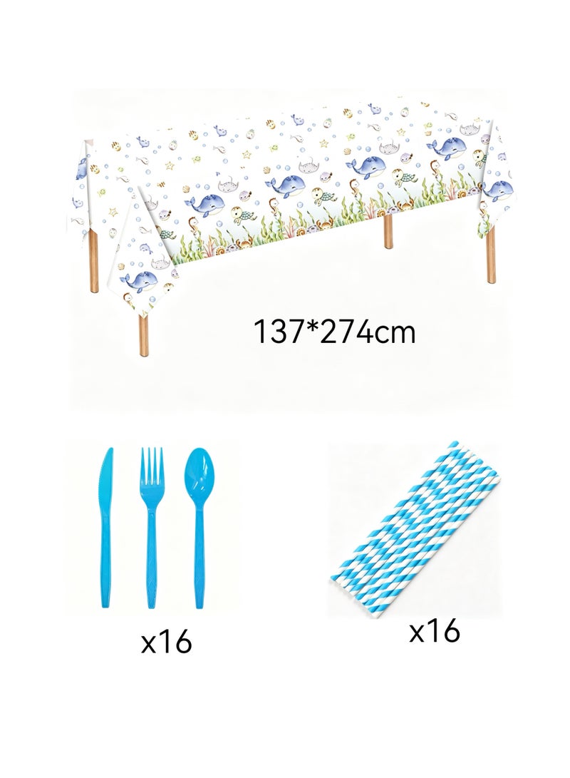 133 PCS Summer Ocean Animal Party Paper Plates and Napkins Set for Under the Sea Party Paper Plates Underwater Creature Disposable Decor Sea Parties Set for Kids Gatherings Decorations - Image 3