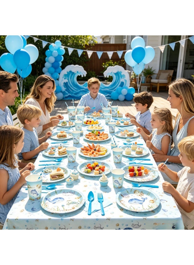 133 PCS Summer Ocean Animal Party Paper Plates and Napkins Set for Under the Sea Party Paper Plates Underwater Creature Disposable Decor Sea Parties Set for Kids Gatherings Decorations - Image 4