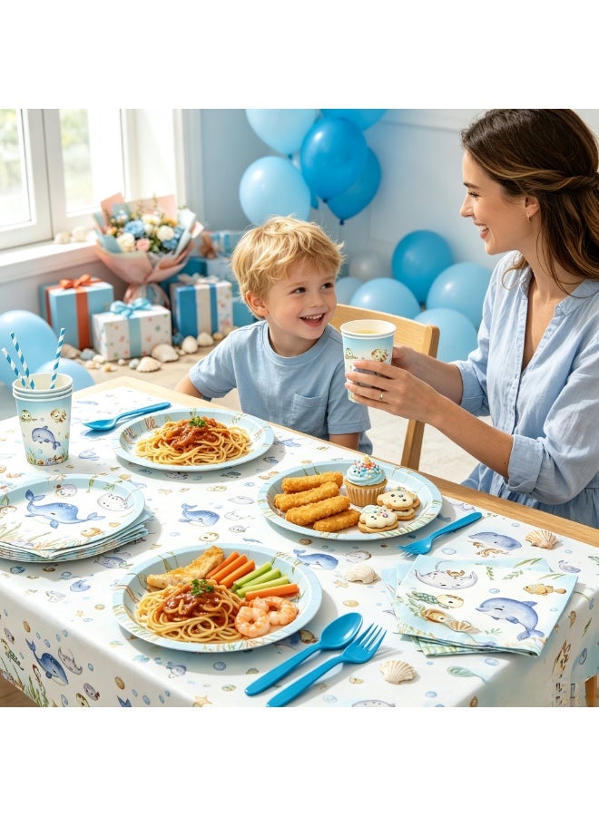 133 PCS Summer Ocean Animal Party Paper Plates and Napkins Set for Under the Sea Party Paper Plates Underwater Creature Disposable Decor Sea Parties Set for Kids Gatherings Decorations - Image 5