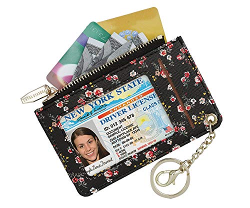 Prometheism Small Wallets for Women Slim Leather Card Case Holder Wallet Coin Change Purse with Keychain (Black Floral) - Image 2
