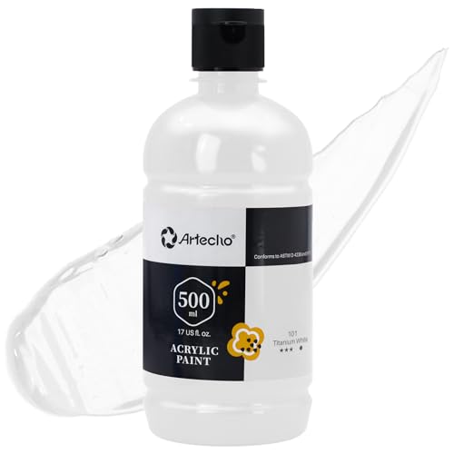 Artecho White Acrylic Paint Large Bottle 500ml / 17oz, White Paint for Canvas, Rocks, Wood, Fabric, Ceramic, Non Toxic - Image 1