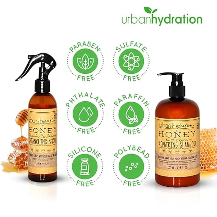 Urban Hydration Honey Health and Repair Shampoo and Detangler Duo Pack | Sulfate, Paraben and Dye Free, Cleanses, Detangles, Hydrates, Tames Frizz, and Repairs For Soft and Shiny Hair, All Hair Types - Image 2