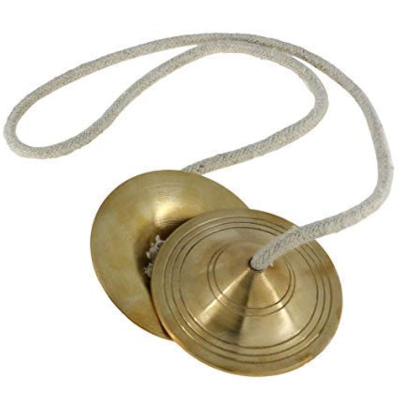 Achleshwar Brass Manjeera Hand Cymbal Pair - Traditional Indian Music Instrument for Bhajan & Kirtan | Golden | 3 Inch - Image 4