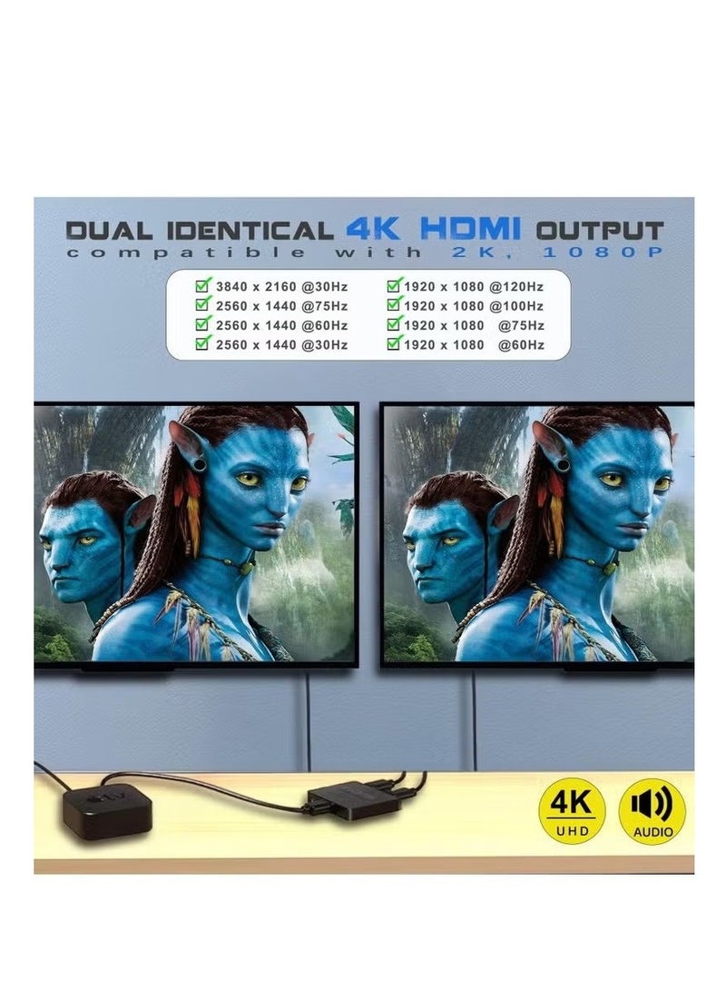 HDMI Splitter 1 in 2 Out 4K with Audio Synchronization – Dual HDMI Adapter for Dual Monitors, Extended & Mirrored Displays – Compatible with TV, PC, Game Consoles - Image 2