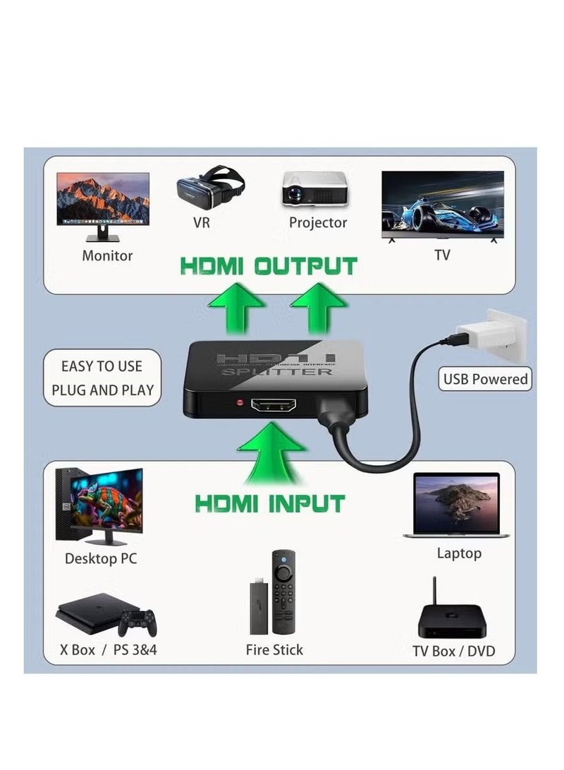 HDMI Splitter 1 in 2 Out 4K with Audio Synchronization – Dual HDMI Adapter for Dual Monitors, Extended & Mirrored Displays – Compatible with TV, PC, Game Consoles - Image 4