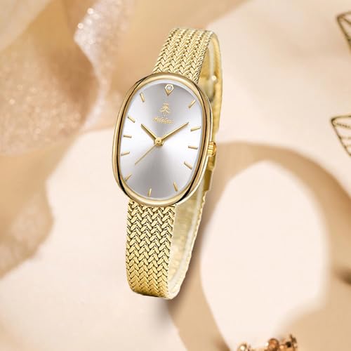 MASTOP Petite Vintage Oval Gold Women’s Watch, Waterproof Elegant Bracelet Watch for Small Wrists Minimalist Easy to Read (Gold White) - Image 3