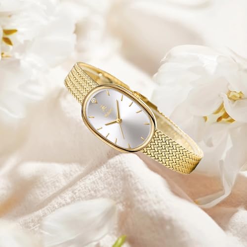 MASTOP Petite Vintage Oval Gold Women’s Watch, Waterproof Elegant Bracelet Watch for Small Wrists Minimalist Easy to Read (Gold White) - Image 4