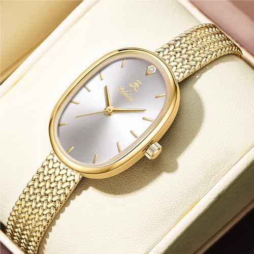 MASTOP Petite Vintage Oval Gold Women’s Watch, Waterproof Elegant Bracelet Watch for Small Wrists Minimalist Easy to Read (Gold White) - Image 2