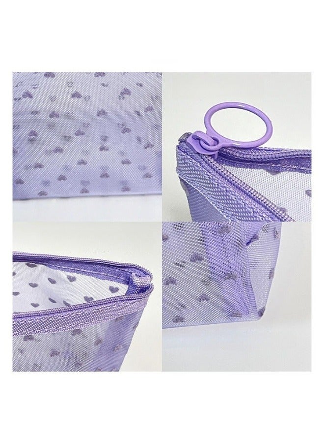 5-piece multifunctional cosmetic bag set of different sizes - portable zipper with handle, travel toiletry bag, storage bag, shopping clutch, wallet, love mesh design, large capacity to meet multiple scenarios, suitable for daily home office shopping travel accessories. - Image 3