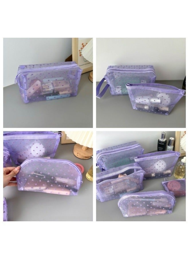 5-piece multifunctional cosmetic bag set of different sizes - portable zipper with handle, travel toiletry bag, storage bag, shopping clutch, wallet, love mesh design, large capacity to meet multiple scenarios, suitable for daily home office shopping travel accessories. - Image 4