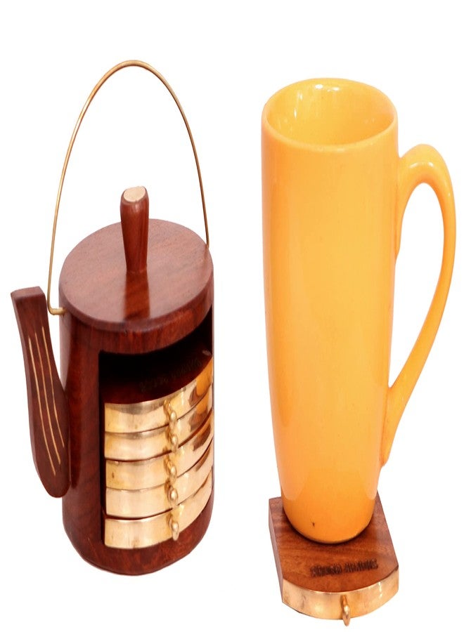 SHAPAR GOODS مجموعة قواعد أكواب خشبية من شابار غودز | مجموعة قواعد أكواب خشبية على شكل غلاية | المقاس: 12.5 × 10 × 8 سم - Image 2