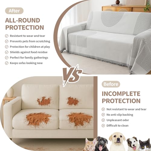 KaviKon Couch Cover for Dogs, Boho Sofa Covers for 3 Cushion Couch, Chenille Sofa Slipcover for Pets Washable, L-Shape Sectional Couch Loveseat Cover Soft Throw Blankets with Tassels(71x118,Arc Grey) - Image 2