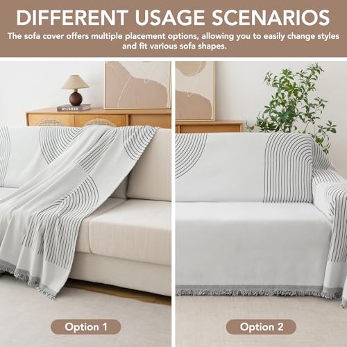 KaviKon Couch Cover for Dogs, Boho Sofa Covers for 3 Cushion Couch, Chenille Sofa Slipcover for Pets Washable, L-Shape Sectional Couch Loveseat Cover Soft Throw Blankets with Tassels(71x118,Arc Grey) - Image 5