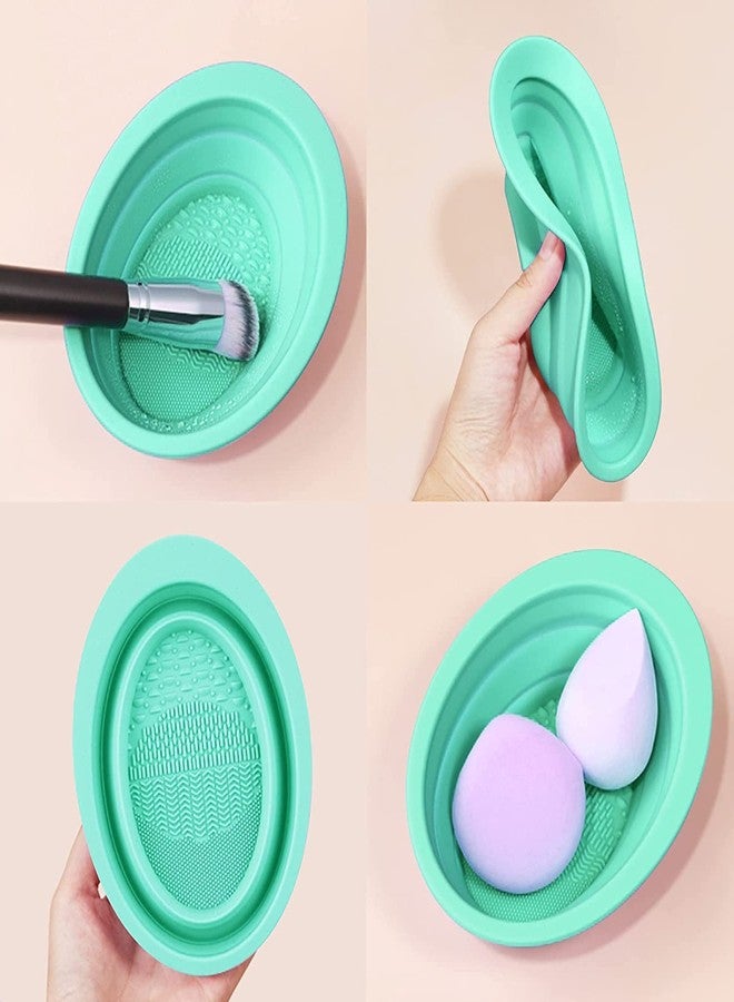 Minitul 1pcs Makeup Brush Cleaning Mat, Silicone Makeup Brush Scrubber, Cosmetic Brush Cleaner, Brush Cleaning Pad, Foldable makeup brush cleaning bowl Suitable for makeup brush, Sponge (Multicolour) - Image 4