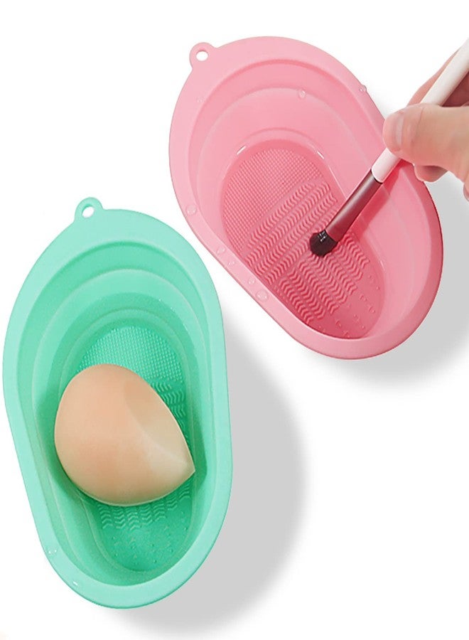 Minitul 1pcs Makeup Brush Cleaning Mat, Silicone Makeup Brush Scrubber, Cosmetic Brush Cleaner, Brush Cleaning Pad, Foldable makeup brush cleaning bowl Suitable for makeup brush, Sponge (Multicolour) - Image 1