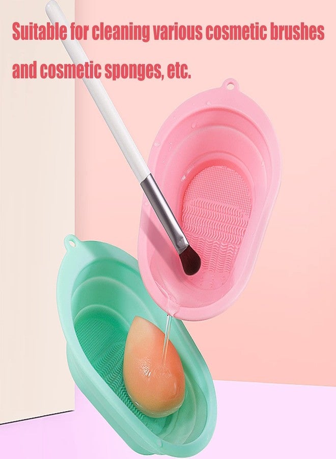 Minitul 1pcs Makeup Brush Cleaning Mat, Silicone Makeup Brush Scrubber, Cosmetic Brush Cleaner, Brush Cleaning Pad, Foldable makeup brush cleaning bowl Suitable for makeup brush, Sponge (Multicolour) - Image 3