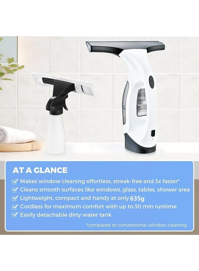 Cordless Window Vacuum Cleaner Kit with Powerful Suction, 28cm Silicone Squeegee Blade, 2200mAh Rechargeable Battery, Spray Bottle and Washable Microfiber Pad for Streak-Free Cleaning of Glass, Windows, Mirrors, Tiles, Showers and Countertops - Image 3