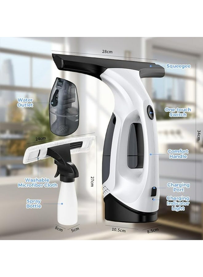 Cordless Window Vacuum Cleaner Kit with Powerful Suction, 28cm Silicone Squeegee Blade, 2200mAh Rechargeable Battery, Spray Bottle and Washable Microfiber Pad for Streak-Free Cleaning of Glass, Windows, Mirrors, Tiles, Showers and Countertops - Image 2