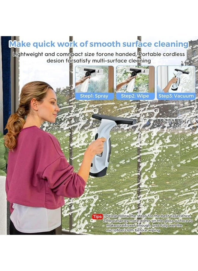 Cordless Window Vacuum Cleaner Kit with Powerful Suction, 28cm Silicone Squeegee Blade, 2200mAh Rechargeable Battery, Spray Bottle and Washable Microfiber Pad for Streak-Free Cleaning of Glass, Windows, Mirrors, Tiles, Showers and Countertops - Image 5