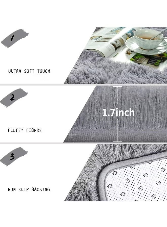 Optico Soft Round Rugs Fluffy Circle Rugs Tie Dyed Grey Circular Rugs for Kids Room Decor Comfy Furry Area Rugs Plush Fuzzy Nursery Rugs - Image 2