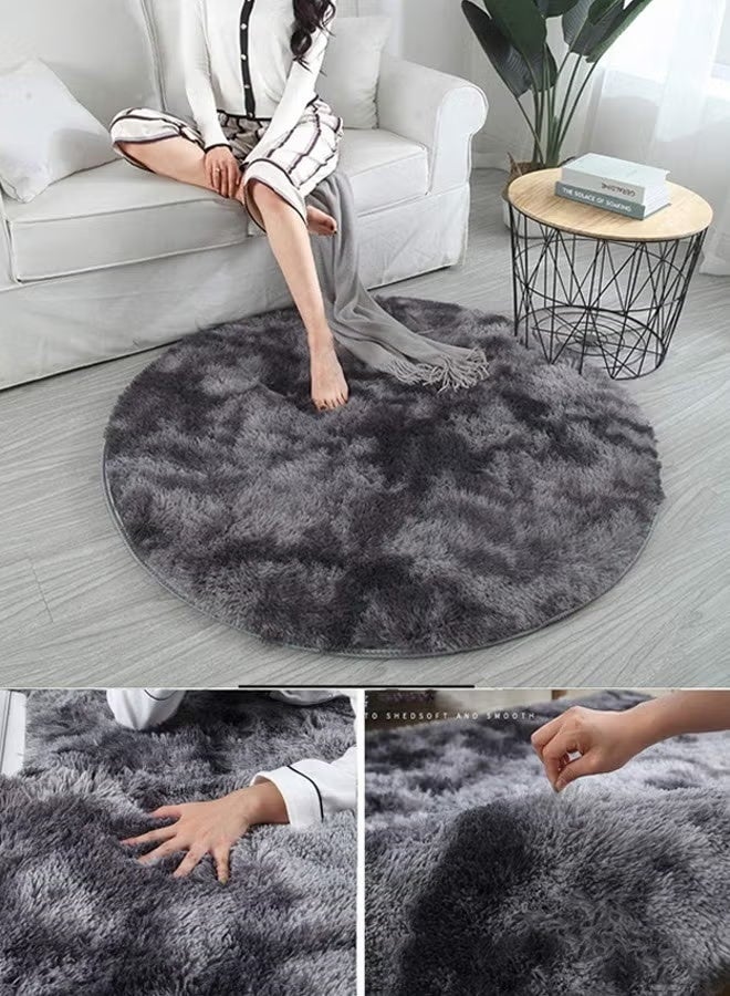 Optico Soft Round Rugs Fluffy Circle Rugs Tie Dyed Grey Circular Rugs for Kids Room Decor Comfy Furry Area Rugs Plush Fuzzy Nursery Rugs - Image 3