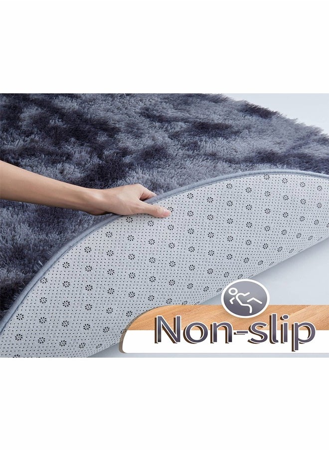 Generic Soft Round Rugs Fluffy Circle Rugs Tie Dyed Grey Circular Rugs for Kids Room Decor Comfy Furry Area Rugs Plush Fuzzy Nursery Rugs  - Image 5