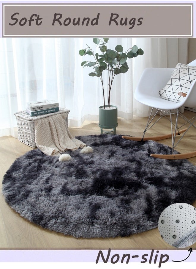 Generic Soft Round Rugs Fluffy Circle Rugs Tie Dyed Grey Circular Rugs for Kids Room Decor Comfy Furry Area Rugs Plush Fuzzy Nursery Rugs  - Image 1