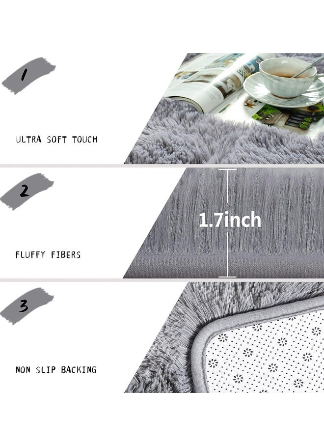 Generic Soft Round Rugs Fluffy Circle Rugs Tie Dyed Grey Circular Rugs for Kids Room Decor Comfy Furry Area Rugs Plush Fuzzy Nursery Rugs  - Image 3