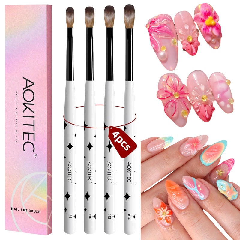 Aokitec Acrylic Nail Brush Set - 4PCS Kolinsky Acrylic Nail Brushes Size 8/10/12/14 Nail Brushes for Acrylic Powder, Acrylic Application, Nail Extension & 3D Nail Carving for Beginner & Professional - Image 1