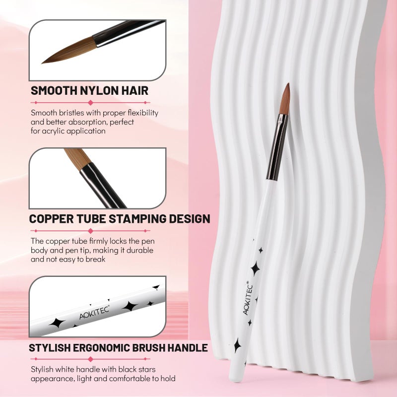Aokitec Acrylic Nail Brush Set - 4PCS Kolinsky Acrylic Nail Brushes Size 8/10/12/14 Nail Brushes for Acrylic Powder, Acrylic Application, Nail Extension & 3D Nail Carving for Beginner & Professional - Image 2
