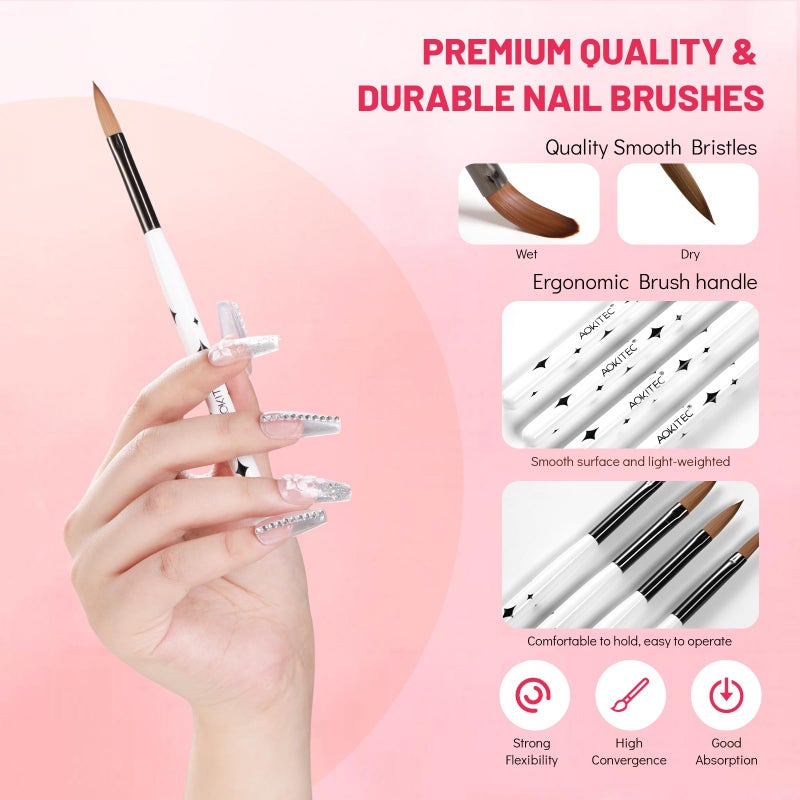 Aokitec Acrylic Nail Brush Set - 4PCS Kolinsky Acrylic Nail Brushes Size 8/10/12/14 Nail Brushes for Acrylic Powder, Acrylic Application, Nail Extension & 3D Nail Carving for Beginner & Professional - Image 3