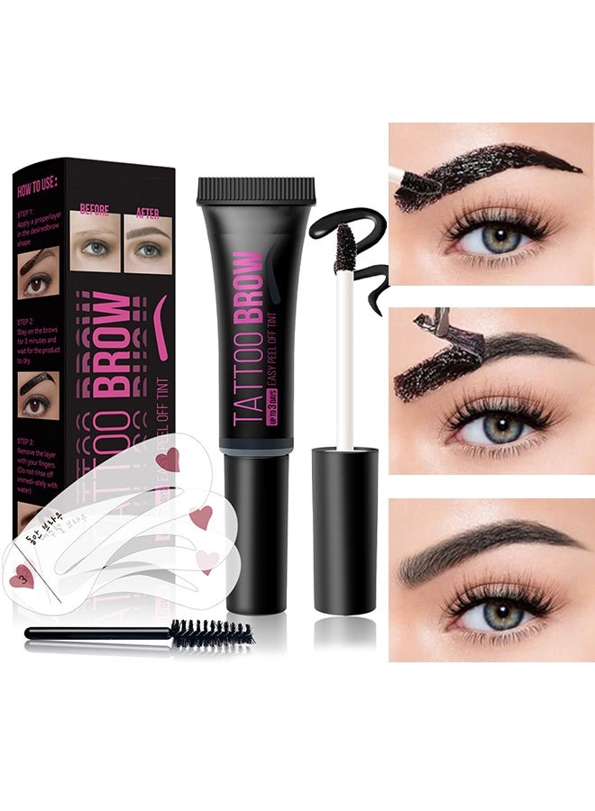 BSIMONE Tattoo Brow Easy Peel Off Tint - Peel Off Eyebrow Gel, Eyebrow Tattoo Peel Off, Tattoo Gel Brow Stain, Waterproof Eyebrow Kit, with Eyebrow Stencils, Waterproof, Transfer-proof, For Fuller & Defined Looking Brows（Black#03） - Image 1