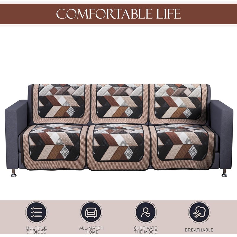 Kuber Industries Set of 6 Velvet 3 Seater Sofa Covers for Living Room | Easy Machine Washable Sofe ke cover for Home Comfort | Triangular-Cream & Brown - Image 5