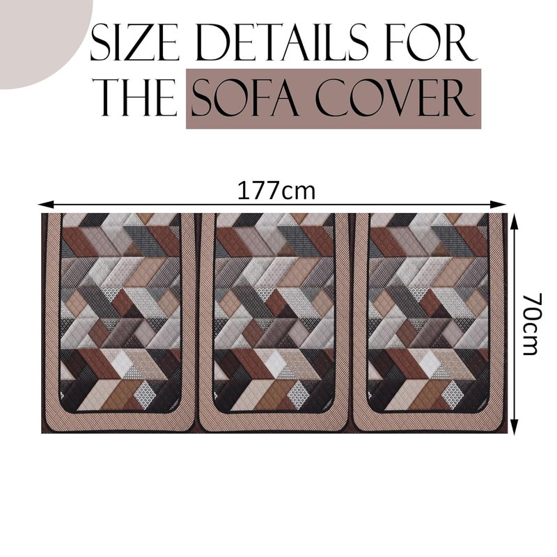 Kuber Industries Set of 6 Velvet 3 Seater Sofa Covers for Living Room | Easy Machine Washable Sofe ke cover for Home Comfort | Triangular-Cream & Brown - Image 3