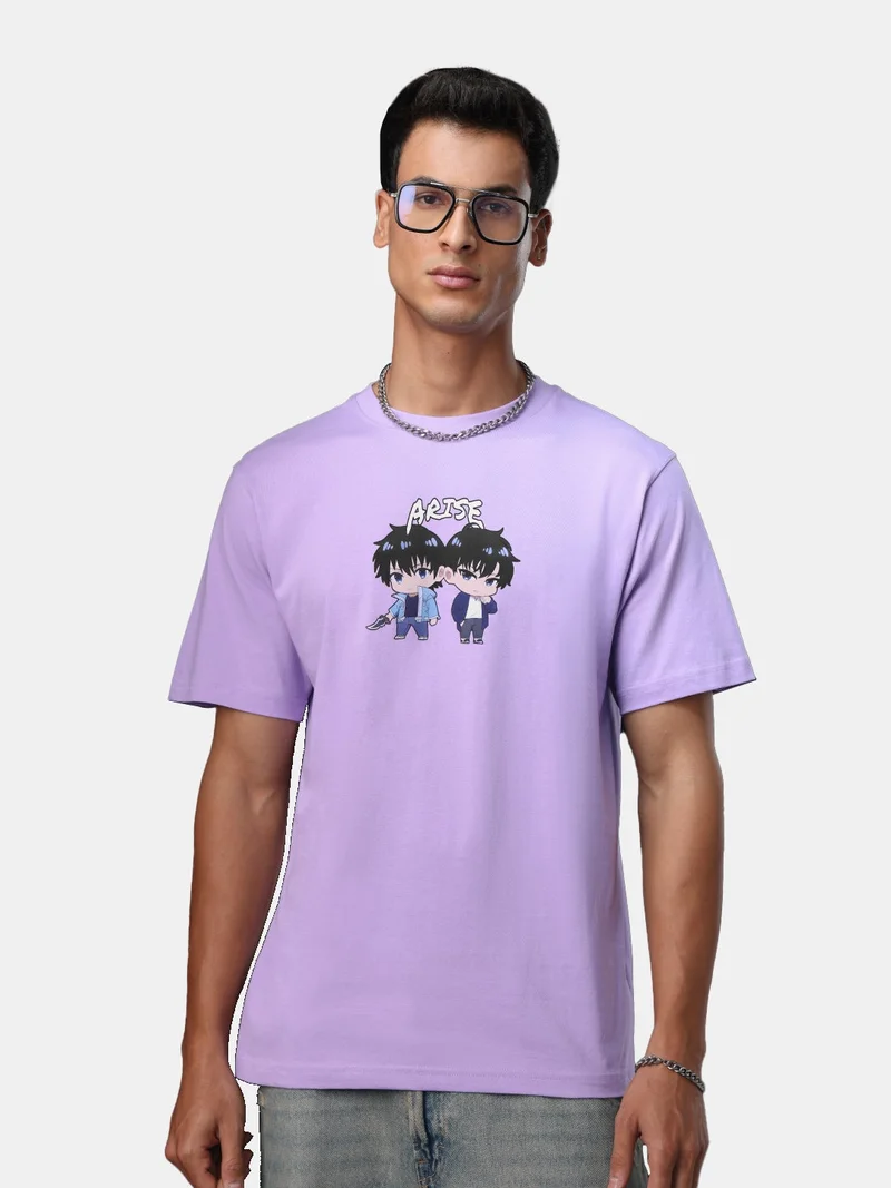 The Souled Store The Souled Store Solo Leveling: Arise Men and Boys Short Sleeves Round Neck Graphic Printed Cotton Relaxed Fit Lightweight All-Season Comfortable T-Shirt for Casual Wear