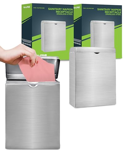 Alpine Sanitary Napkin Receptacle  2 Pack Wall Mounted Tampon Holder for Bathroom Provides Clean  OdorFree Restroom for Home Office  Public Restrooms Stainless Steel 2 Pack