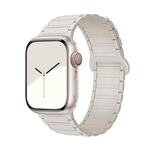 GUOi® Magnetic Silicone Watchband Compatible with Apple Watch Ultra 2＆Ultra 49mm 45mm 44mm 42mm 46mm-Men&Women Strap for iWatch Se10/9/8/7/6/5/4/3/2/1 SE 46/44/45/49/42mm(Series 3/2/1)-Star Light - Image 1