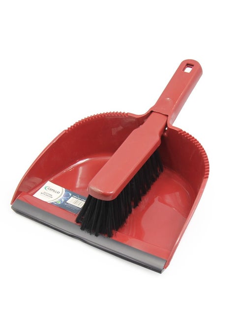 Dustpan with Hand Broom/Brush Set, Cleaning Tool Perfect for Home and Office Lobby- Red/Black