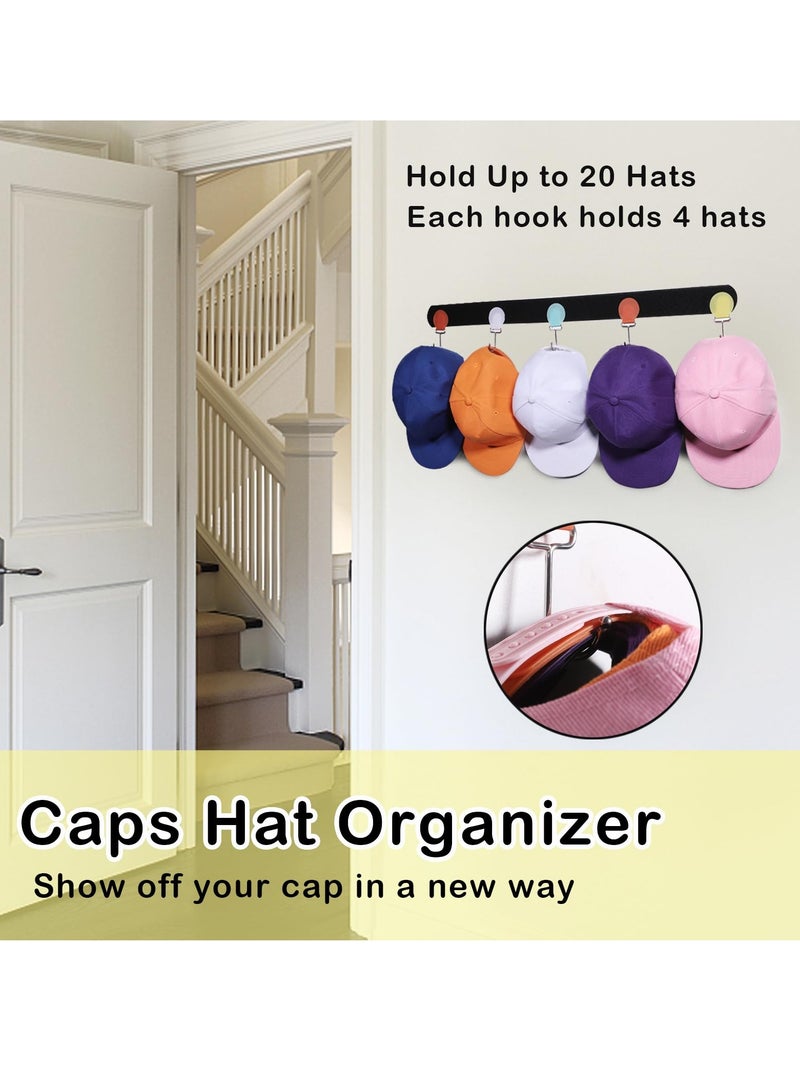 SYOSI Hat Organizer Rack for Baseball Caps - Wall and Over The Door Closet Storage Holder - 2 Durable Straps with Adhesive - 5 Color 10 detachable and adhesive Hooks in Total -Space Saving and DIY Fun  - Image 3