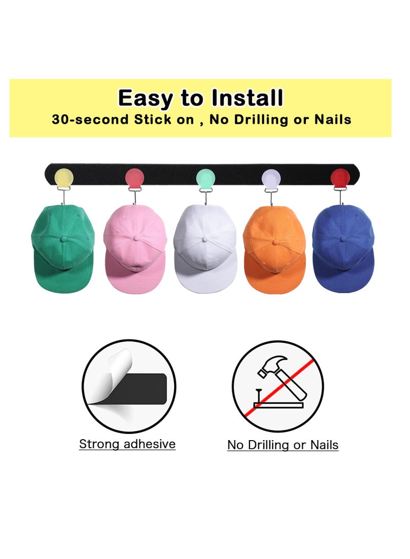 SYOSI Hat Organizer Rack for Baseball Caps - Wall and Over The Door Closet Storage Holder - 2 Durable Straps with Adhesive - 5 Color 10 detachable and adhesive Hooks in Total -Space Saving and DIY Fun  - Image 4