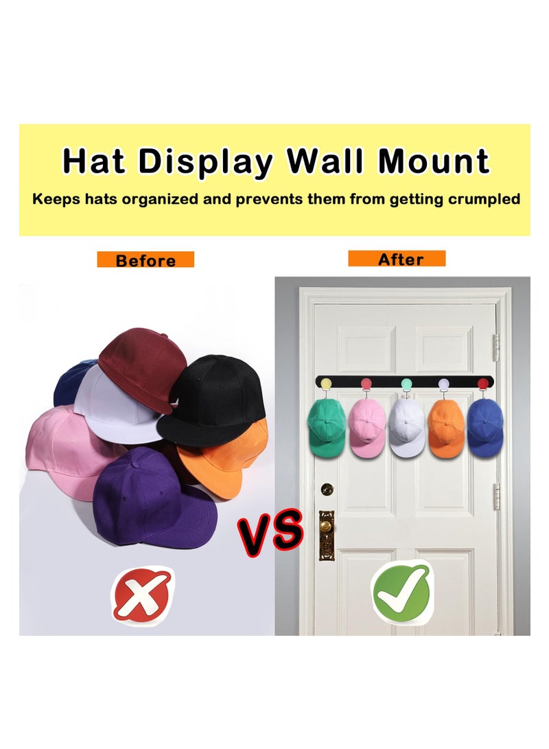 SYOSI Hat Organizer Rack for Baseball Caps - Wall and Over The Door Closet Storage Holder - 2 Durable Straps with Adhesive - 5 Color 10 detachable and adhesive Hooks in Total -Space Saving and DIY Fun  - Image 2