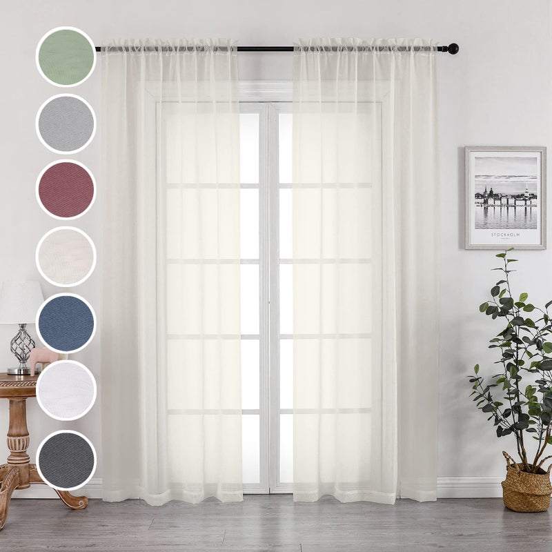 OWENIE Sheer Curtains 84 inch Length, Ivory Sheer Cutains 2 Panels Set for Bedroom/Living Room, Rod Pocket Voile Fimly Drapes, 2pcs, Each 42" W x 84" L - Image 2