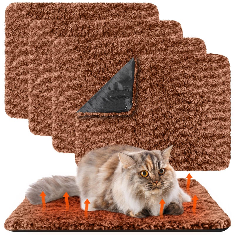 Drydiet 4 Pack Self Warming Cat Pads Self Heating Cat Mat Washable Homeless Dogs Thermal Pads Kennel Pad Reflects Body Heat Warm Crate Bed Mat for Indoor Outdoor Pet(Brown,16 x 20 Inch) - Image 1