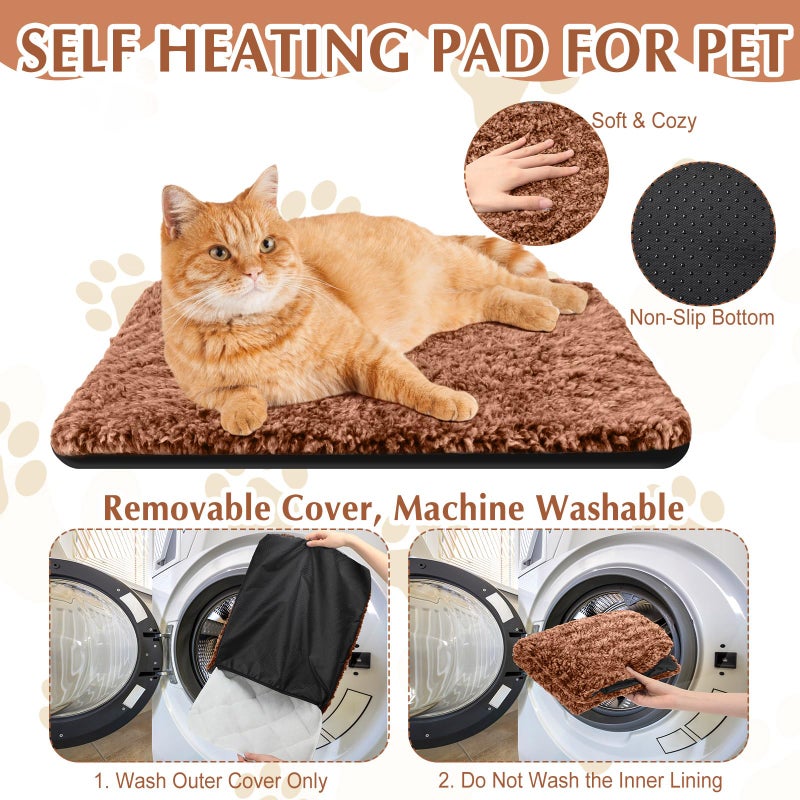 Drydiet 4 Pack Self Warming Cat Pads Self Heating Cat Mat Washable Homeless Dogs Thermal Pads Kennel Pad Reflects Body Heat Warm Crate Bed Mat for Indoor Outdoor Pet(Brown,16 x 20 Inch) - Image 3
