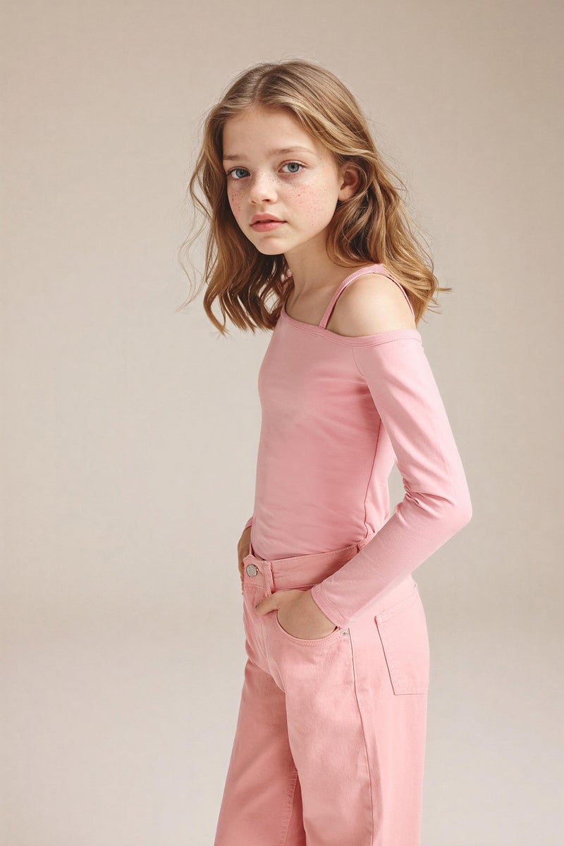 ديفاكتو بلوزة بناتي كم طويل ممشط بياقة عريضة - Image 3