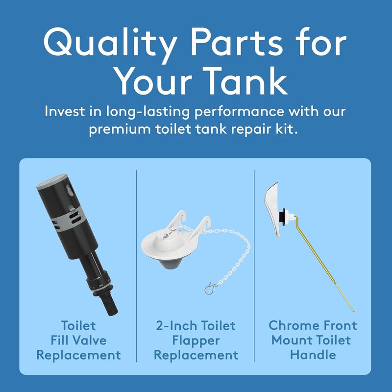 RAVINE Toilet Repair Kit Inside Tank - High Performance Toilet Tank Replacement Parts with Fill Valve, Front Mount Toilet Flush Handle Replacement, 2-Inch Toilet Flapper Replacement - Suitable for Most Tanks - Image 2