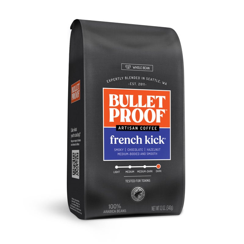 Bulletproof French Kick Dark Roast Whole Bean Coffee, 12 Ounces, Clean Coffee Tested for Toxins, Packaging May Vary - Image 1