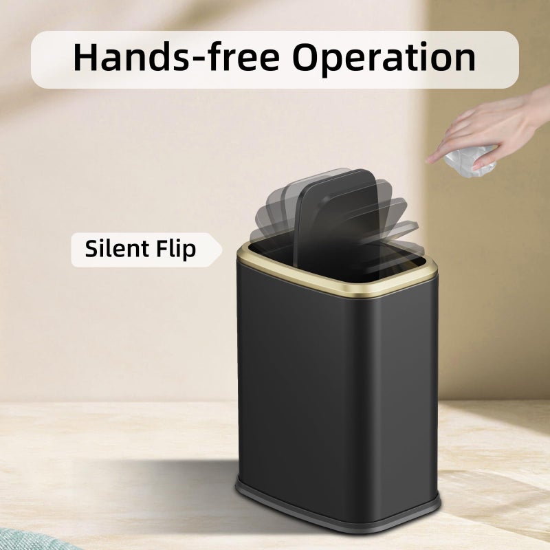 KHMMGK 8L/2.1 Gallon Small Bathroom Trash Can with Lid, Swing-Top Rectangular Waste Bin, Stainless Steel Garbage Can for Home, Office, Toilet, Bedroom, Living-Room (Black) - Image 4