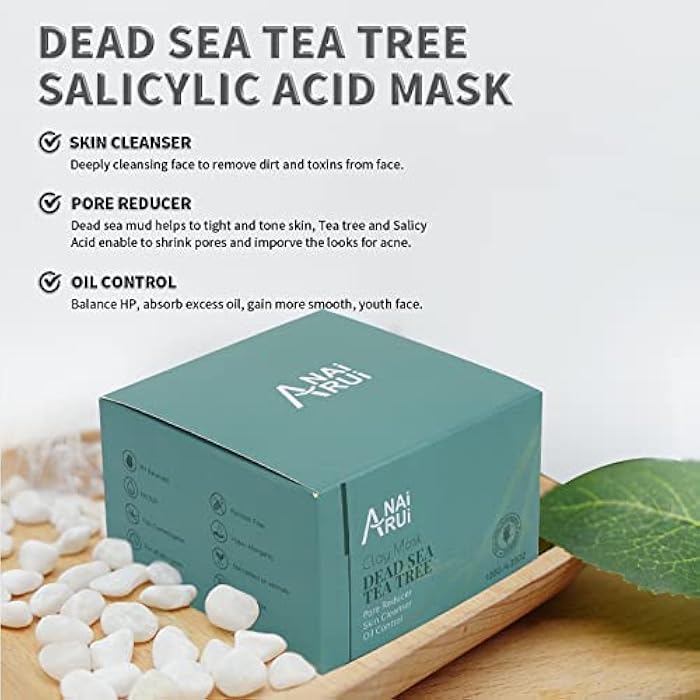 ANAI RUI Dead Sea Mud Mask with Tea Tree Oil & Salicylic Acid, Charcoal, Blackhead Remover, Pore Cleanser, Great for Acne-Prone Oily Skin, Detox Acne Face Mask for Women and Men - Image 2
