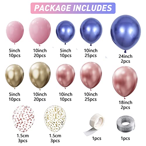 BALONAR Navy Blue Rose Gold Pink Gold Confetti Latex Balloons with 140pcs 18/10/5/Inch Metallic Chrome Balloons for Birthday Party Wedding Graduation Bridal Shower Decorations (Navy Blue) - Image 2